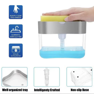 2 in 1 Dishwashing Liquid Press Clean Pot Brush Kitchen Type Automatic Filling Box Cleaning Cloth Dishwashing Pot Brush Soap Liquid Box