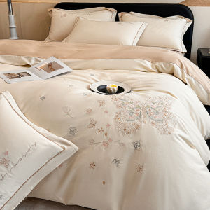 Luxurious Cotton Bedding Set Modern Simple Embroidery Flannel Pure Cotton Bed Sheet Cover Duvet Cover Three Piece Set Bed Canopy