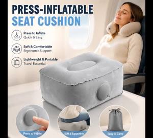 Inflatable Foot Rest Pillow for Travel Portable Under Seat Foot Rest for Office Home Trains Cars Concert Heightening Seat