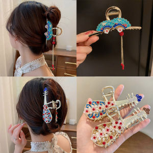 Chinese Style Peking Opera Fan Flower Hair Clip Advanced Hairpin for Women Classical Style Hair Claw Clips Hair Accessories Fan Shape Hair Pin