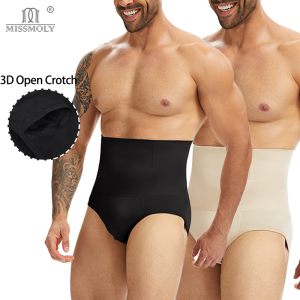 Miss Moly Men Compression Shorts High Waist Tummy Control Butt Lifter 3D Pouch Breathable Shapewear Brief Soft Support Underwear