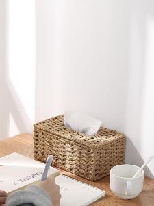 Woven Tissue Storage Box Imitation Rattan Woven Grass Tissue Box Luxury Tissue Paper Holder Home Living Room Table Decoration