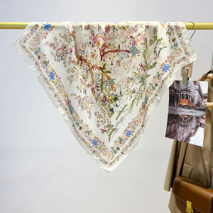 Khăn Choàng Cổ Bằng Vải Lanh Cotton Mỏng Thoáng Khí Họa Tiết Hoa Chim Cổ Điển Thanh Lịch Nghệ Thuật Cổ Điển Bảo Vệ Cổ