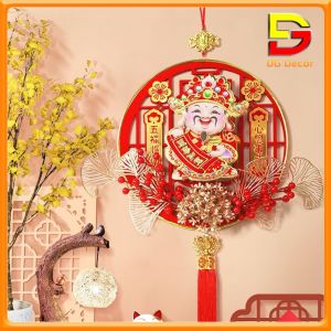 Dải Trang Trí Thần Tài Lắc Đầu Đón Tài Lộc Vòng Hoa Đào Đông Treo Cửa Decor Đón Tết May Mắn DC-203