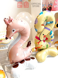 DINOSO Balon Foil Angka Standing 3D Bentuk Hewan ukuran 23 inch Dekorasi Ulang Tahun Angka Karakter Animal Berdiri Harimau Macan Rusa Jerapah Kura-Kura Ular