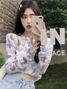 เสื้อยืดแขนยาวสีม่วงสำหรับผู้หญิงในช่วงฤดูร้อน เสื้อชั้นในกันแดดแบบบาง ผ้าไหมน้ำแข็ง ดีไซน์ใหม่ เสื้อชั้นในแบบลำลอง