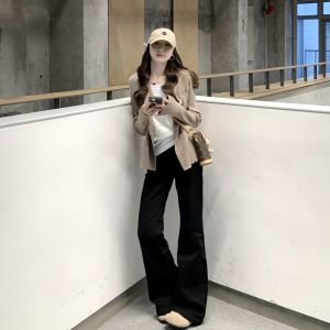 Extended Vintage Blue Bell Bottom Jeans Women Low Waist Slim Fit Non Sticky Leggings Casual Style Denim Pants Autumn Season
