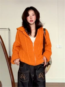 Attractive Orange Cozy Sweater Coat