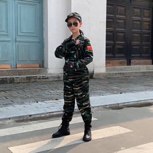 HNB 100-160CM 3-15yrs Career Army Costume for KidsPolicemanCarrer Cosplay ChildrensCamoufageClothing Short-sleeved 4-piece set 4 color controllable choices