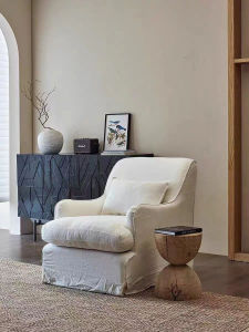 Retro American Single Sofa Linen Fabric Art Casual Reception Guest House Living Room Small Model Hostel Lounge Chair