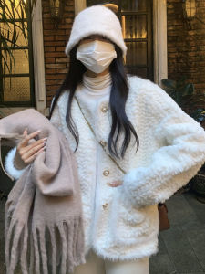 เสื้อล็อกกินเนอร์ส้อนผ้าหนามารองเท้าถักไก่มุดแบบบางลำตัวมินิ สไตล่าหูสุนัขสีขาวส้นนู่นทรงบิดสีสันสดใสทั้งสองข้างแฟiallyชุด