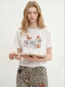 White Butterfly Printed Tshirt