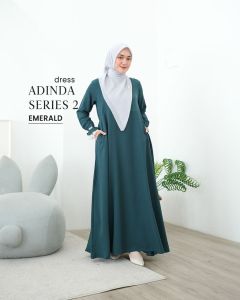 ADINDA DRESS by GREENISM GAMIS SYARI POLOS AKSEN LENGAN RENDA CANTIK ROSE CREPE
