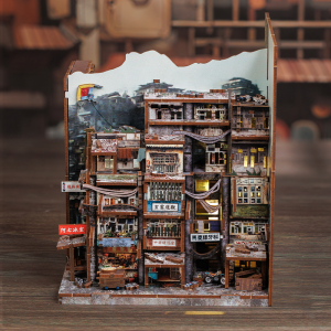 CUTEBEE 3D Bookends DIY Dollhouse With LED Light 3D Puzzle Model Building Wooden Bookshelf Bookend Toy Adults Birthday Gifts