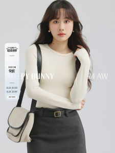 Sleepy Rabbit Long Sleeve round Neck T-Shirt Womens Slim Fit Top Layer Autumn Winter Elastic Solid Color Base Shirt