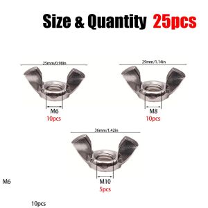 25/40 Pieces of Stainless Steel Wing Nuts in 6 Sizes: M3 M4 M5 M6 M8 M10 Wing Nut Fasteners.