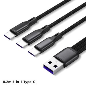 Triple Connector Super Fast Charging Data Cable 3-in-1 Charge Adapter for Multiple Devices Two Type-C Ports