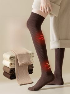 JINGCHI | Tất ống dài bằng lông cừu dày cho nữ mùa đông cổ cao bó sát chống trượt chống thấm nước chống tĩnh điện tất ống dài