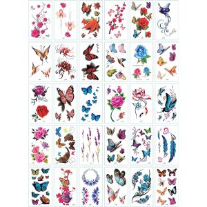 30pcs Waterproof Temporary Tattoo Sticker 3D Color Butterfly Rose Flower Feather Fake Tatto Tatoo Body Art For Girl Women Men
