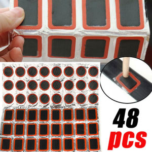 48pcs 25-35mm Rubber Puncture Patches  Bicycle Tire Round Square Tyre Tube Repair Pad Kit  No Glue Bicycle Inner Tube Puncture Repair Emergency Tools