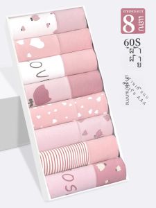 กางเกงชั้นในผ้าฝ้ายบริสุทธิ์เอวกลางสำหรับเด็กผู้หญิง ป้องกันแบคทีเรีย ลายดอกไม้ ทรงสามเหลี่ยม ความยาวปกติ ชุดชั้นในผู้หญิง