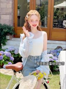 HEYINI | Áo Camisole Voan Trắng Phong Cách Pháp Ôm Sát