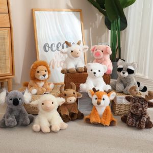 20cm Sitting Cute Forest Animal Tiger Lion Sheep Cow Fox Plush Toy Doll Christmas Birthday Gift