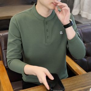 HENGYUANXIANG | Mens Autumn Winter Henley Long Sleeve T-shirt with Fleece Lining