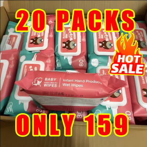 20 Packs Wipes for Baby Organic Baby Wipes 80pcs 10 Packs Per Pack Wet Wipes Hypoallergenic (Non-Alcohol)