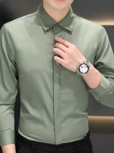 HENGYUANXIANG | Autumn New Style Long Sleeve Mens Shirt Business Pure Color Seamless Hidden Button Versatile Shirt Youthful Urban Fashion