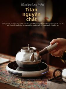 JIXIANSHENG | Bộ ấm chén phong cách Trung Quốc truyền thống bằng titanium nguyên chất với tay cầm và bếp điện gốm