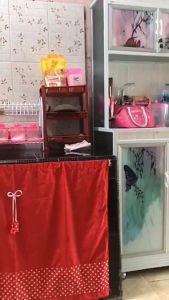 Gorden kolong dapur Tulip Polkadot (Free tali + paku / hook tempel 2 pcs)