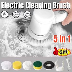 5 IN 1 Electric Cleaning Brush Multi-functional Wireless Spin Scrubber Brush USB Rechargeable Home Cleaning Tool for Kitchen Bathroom