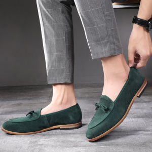 Retro British Matte Leather Mens Shoes Korean Style Genuine Leather Casual Tassel Slip-On Fashion Bean Bean Shoes for Men