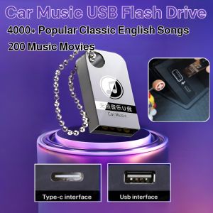 Lossless Car Music USB Flash Drive: 4000+ Popular Classic English Songs & 200 Music Movies