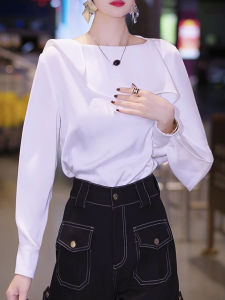 SUOXIMENG | Large Size White Lace Trim Long Sleeve Shirt Womens Fashion Trend Autumn New Style Age Reduction Versatile Commute Style Loose Fit