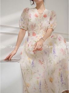 Floral Pattern Lace-up Slimming Dress