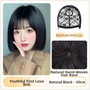 Is a wig | Thin Real Hair Full Wig Summertime Age Reducing Stylish Bob Fluffy Seamless