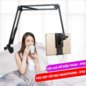 Giá đỡ ipad điện thoại hợp kim nhôm kẹp đầu giường cạnh bàn 4 trục xoay cơ học 360 độ hổ trợ xem phim học online quay video gấp gọn