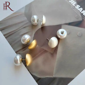Frascati Korean Sweet Double Sided Round Pearl Geometric Stud Earrings Creative Versatile Earring For Women Small Simple Jewelry