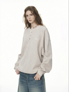 FORNINES | Autumn and Spring Casual Loose Henley Long Sleeve Shirt