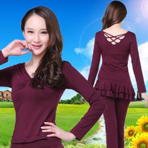 Adult Square Dance Costume Long Sleeve Long Pants Latin Dance Outfit Pure Color Fitness Clothes Womens Set Performance Ready