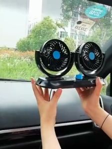 12V/24V Car Fan Portable Cigarette Lighter Plug Electric Fan Electric Car Fan 360 Degree Omni-Directional Adjustable Rotatable Electric Fan Dual Head Accessory Powerful Cooling Fan For Cars Trucks