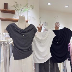 Áo Thun Tay Ngắn Thời Trang Modal Cho Nữ Eo Thon Gọn Thiết Kế Gấp Không Đều Thường Ngày Mùa Hè Áo Thun Cổ Tròn