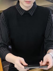 HENGYUANXIANG | Hengyuanxiang Mens Thickened Knitted Sweater Striped Inner Wear Fashionable Winter Casual Slim Fit Long Sleeve Shirt Style