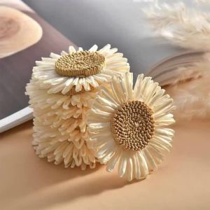 8cm Boho Handmade Sunflower Decor Grass Woven Flower for Grass Hat Beach Shoes Clothing Accessories Home & Nursery Decor