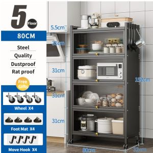 Kitchen Cabinet Microwave Oven Rack Multi-layer Storage Shelves with Door Wheels Dapur Kabinet Rak Dapur