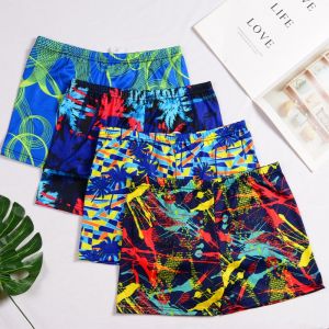 Mens Swimming Trunks Polyester Fabric Flat Angle Hot Spring Various Patterns Mens Swimsuit Sport Fitness Fans Supplies