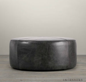 American Light Luxury Shoe Changing Stool Shopping Mall Hotel Exhibition Hall round Genuine Leather Black Sofa Stool Short Leather Pier Living Room Coffee Table Stool