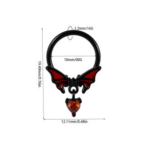 1PC Stainless Steel Black Spider Dangle Septum Clicker Rings Red Heart Zircon Nose Ear Tragus Helix Daith Piercing Jewelry 16G